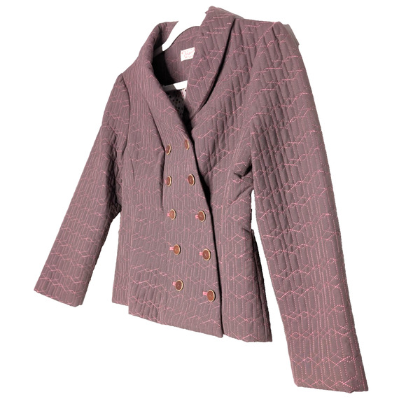 Penguin Brown Quilted Asymmetric Button Double Breasted Preppy Twee Jacket 10 - Picture 2 of 7